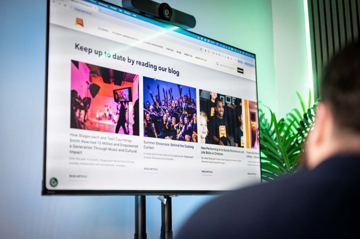 MWB blog page with article thumbnails displayed on a studio monitor